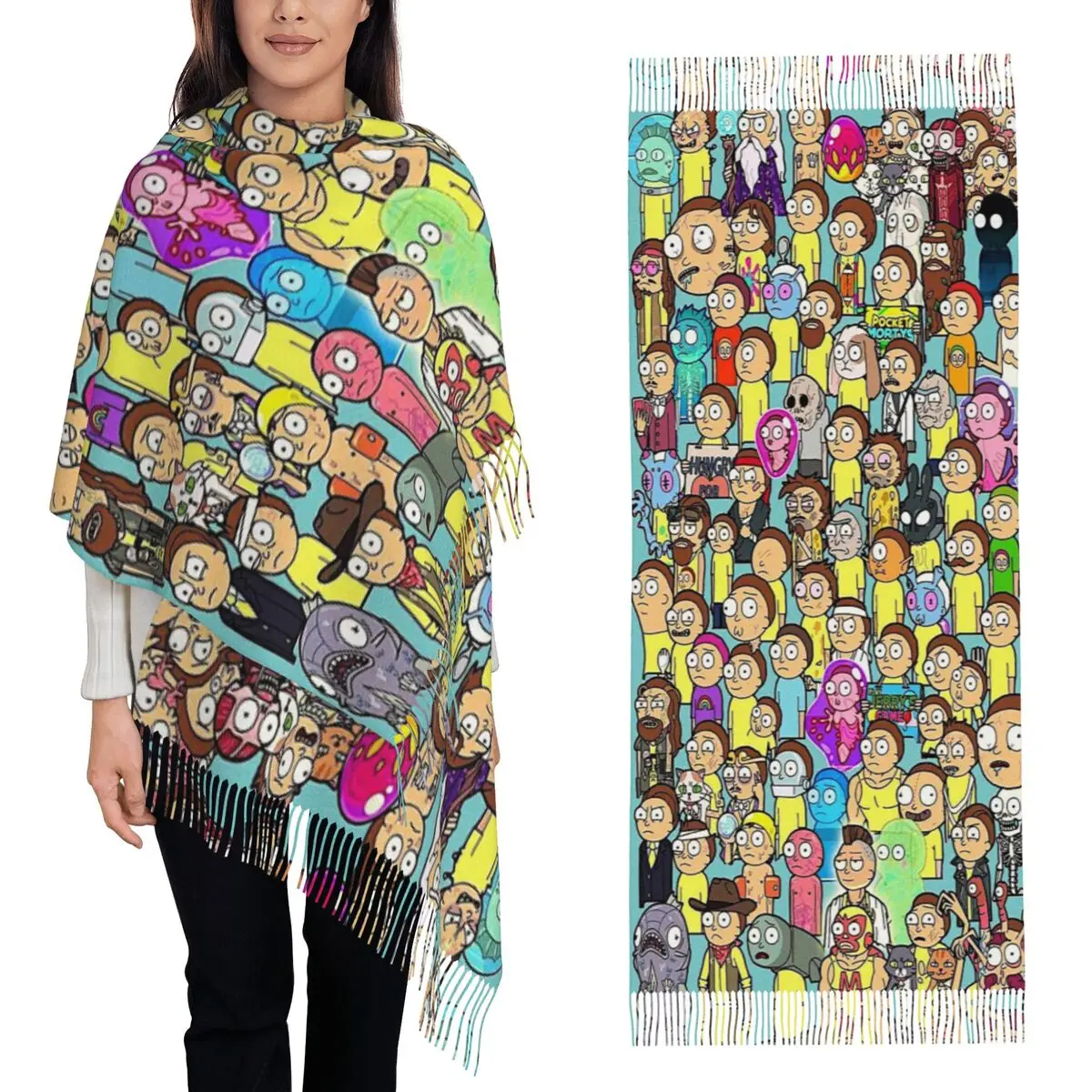 

Ricks Moods мультфильм аниме шарф шарфы с кисточками для женщин мягкие теплые шали и накидки большая осенне-зимняя шаль