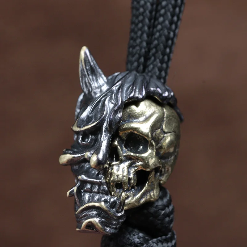 Hannya Skull Head Brass Knife Bead Punk EDC Outdoor DIY Paracord Woven Lanyard Pendant Retro Umbrella Rope Bracelets Accessories