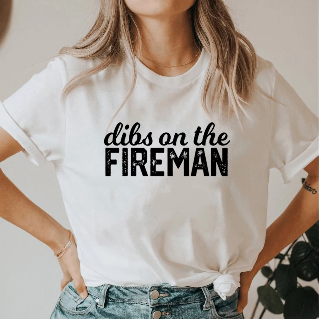 

Dibs on The Fireman Wife T Shirt Firefighter Wife Gift Firefighter Girlfriend Shirt Women Graphic T Shirts Vintage Printed Tees