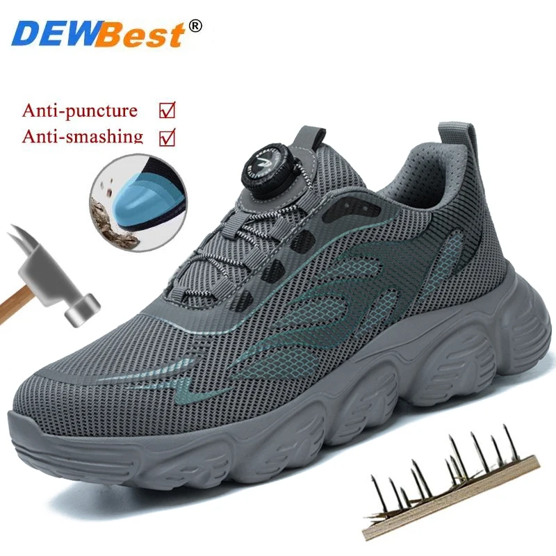 Men's Breathable Women's Button Loafers Anti-smash Anti-puncture Wear-resistant Site Construction Shoes Safety Work Shoes