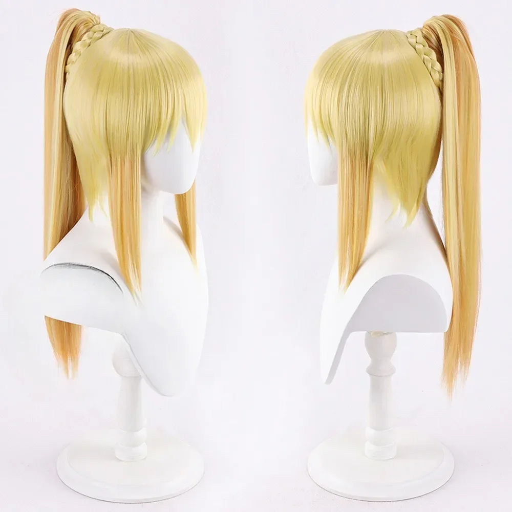 Bless The Beautiful World Anime Cosplay Wig Darkness Synthetic Long Ponytail Straight Wig Golden Yellow Anime Cute Girl Wig