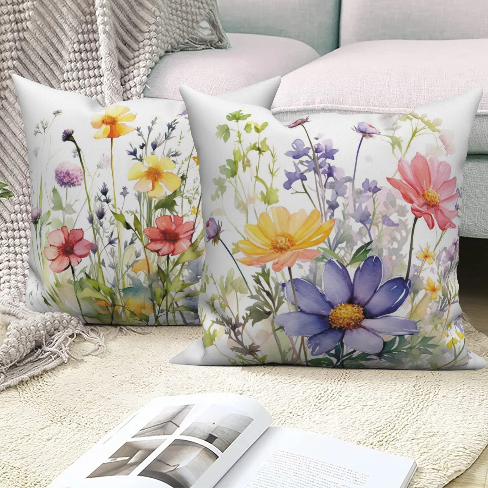 Watercolor Flower Throw Pillow Case Blossom Floral Print Pattern Home Decor Sofa Square Cushion Cover Nordic Modern Pillowcase