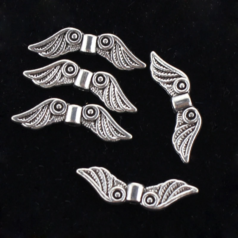 Y1UB 50 Pcs Angel Wing Spacer Metal Charm Beads for DIY Bracelets Necklace Jewellery Making