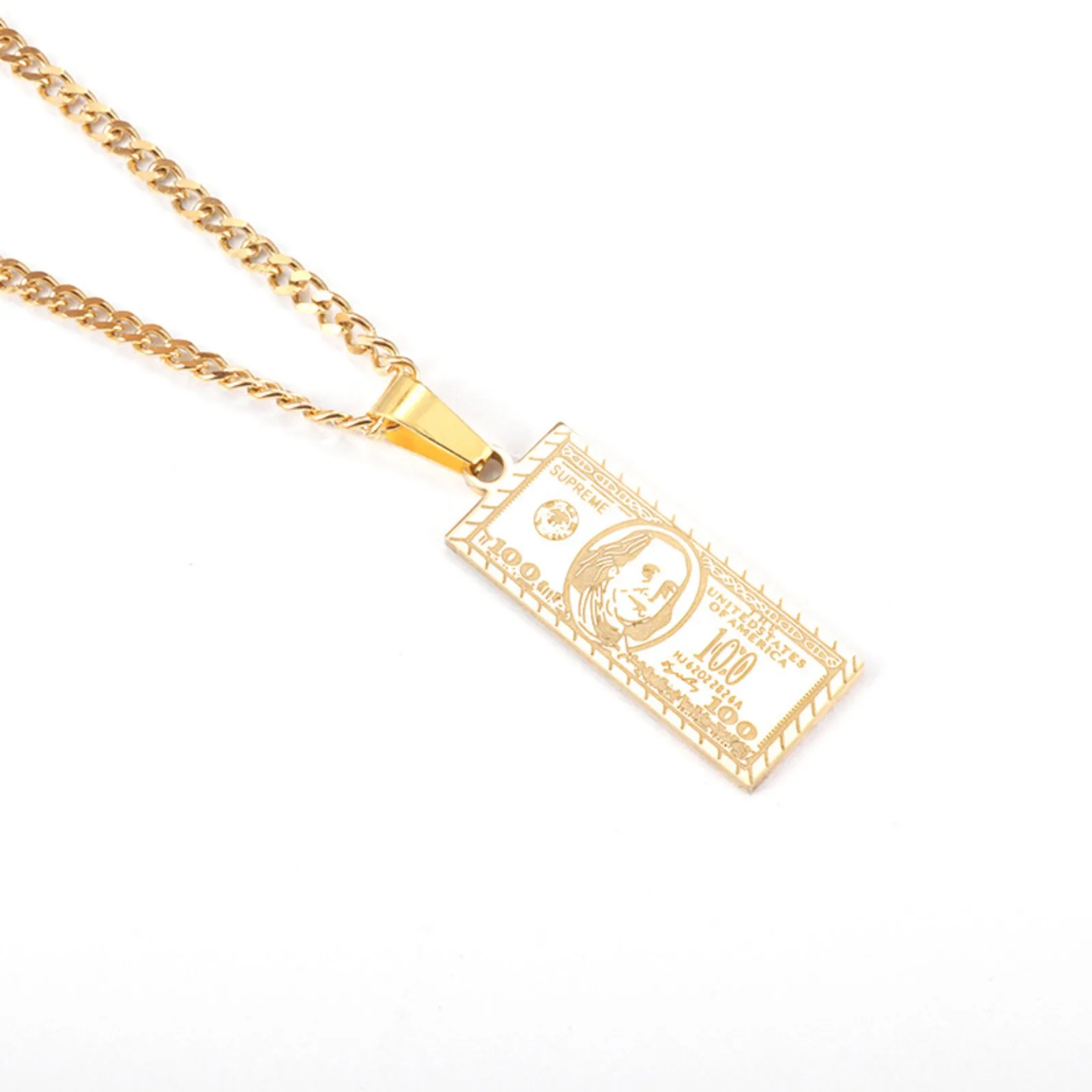 100 Dollar Bill Pendant Necklace for Women Stainless Steel Jewelry Gift