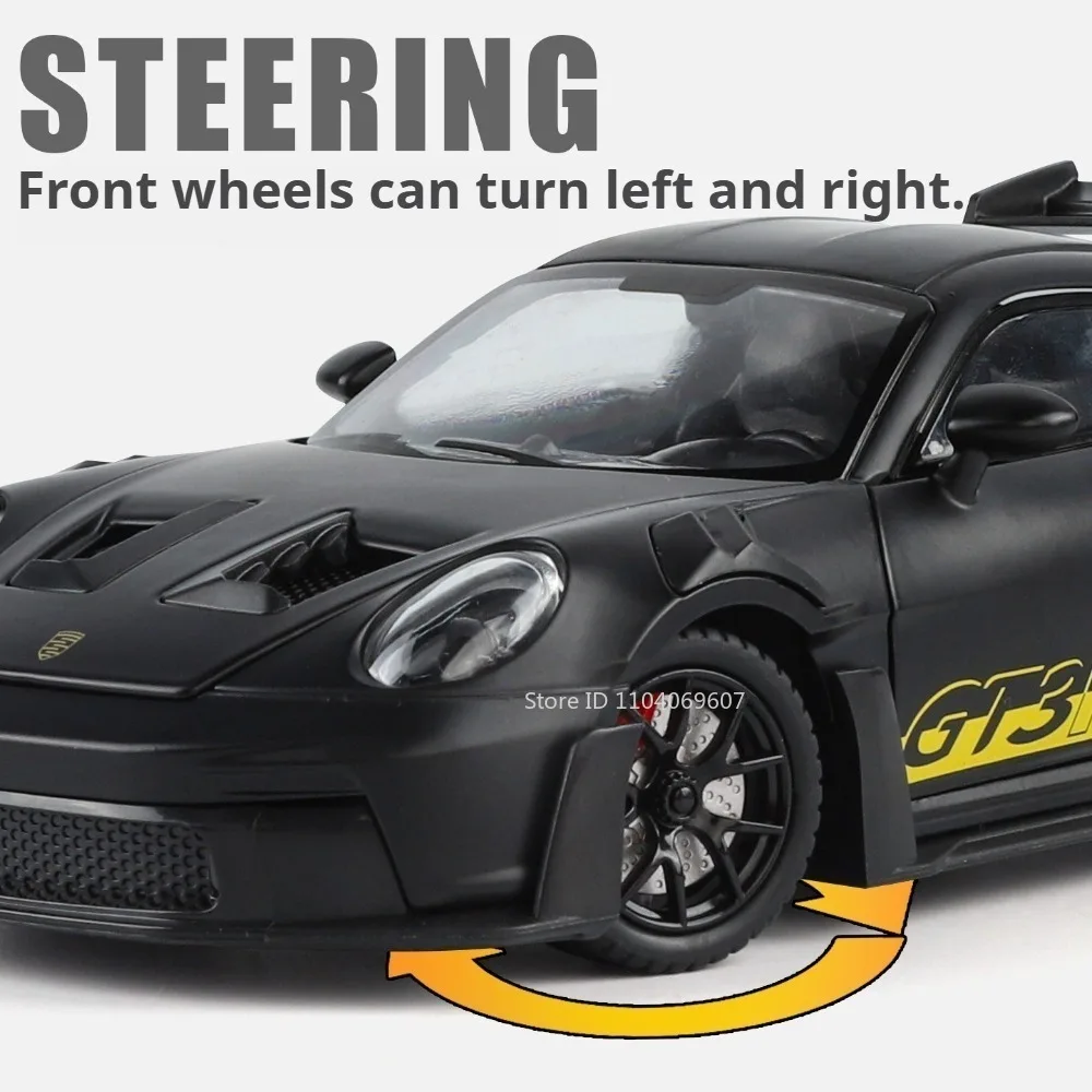 1:24 Scale Supra A80 911 GT3RS Supercar Model Toy Alloy Diecast Shock Absorption Doors Opened Sound Light Collection Sports Cars