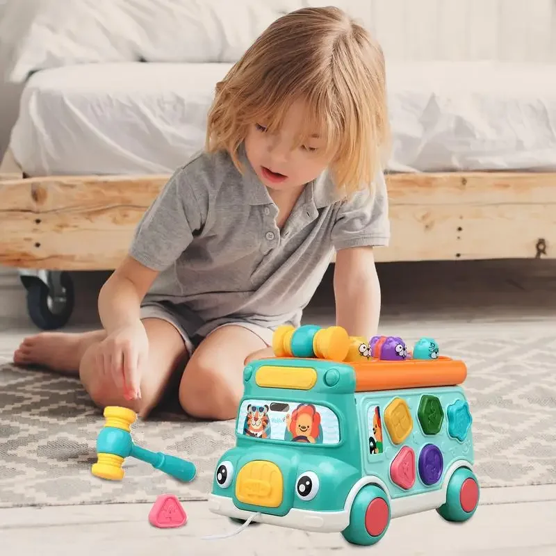 Babyspielzeug, 6–12 Monate, Geräuschmacher, Bus, Lernen, pädagogisches Musikspielzeug, Rack-A-Mole-Blöcke, Sortierspiel für Kleinkinder, Neugeborene, Geschenk