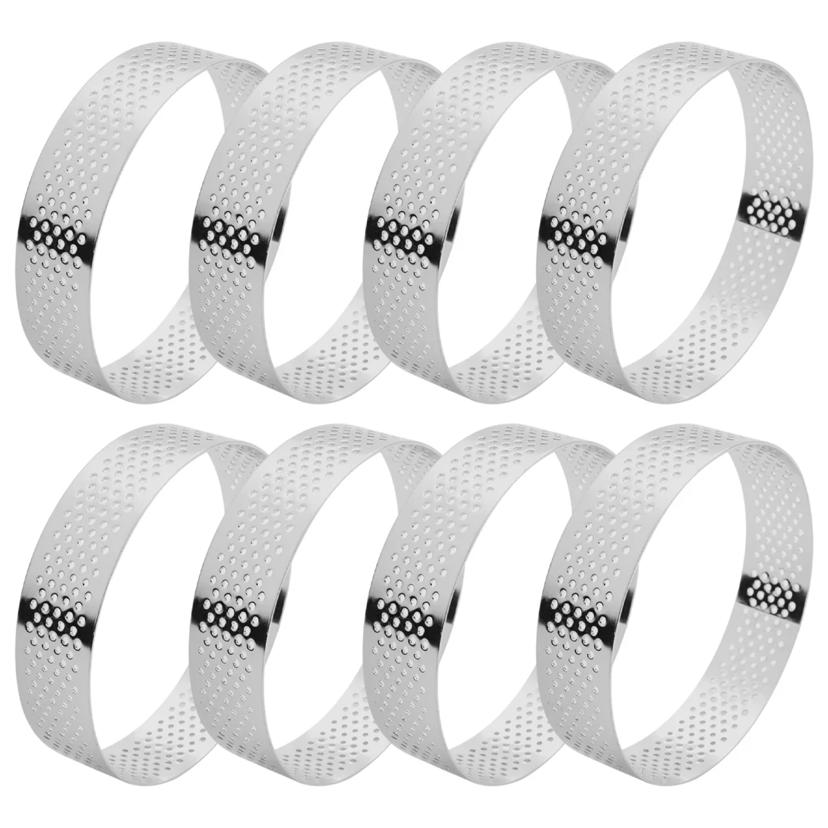 A88X 8Pcs 8cm Stainless Steel Tartlet Molds French Dessert Mousse Fruit Pie Tart Ring Quiche Cake Mold