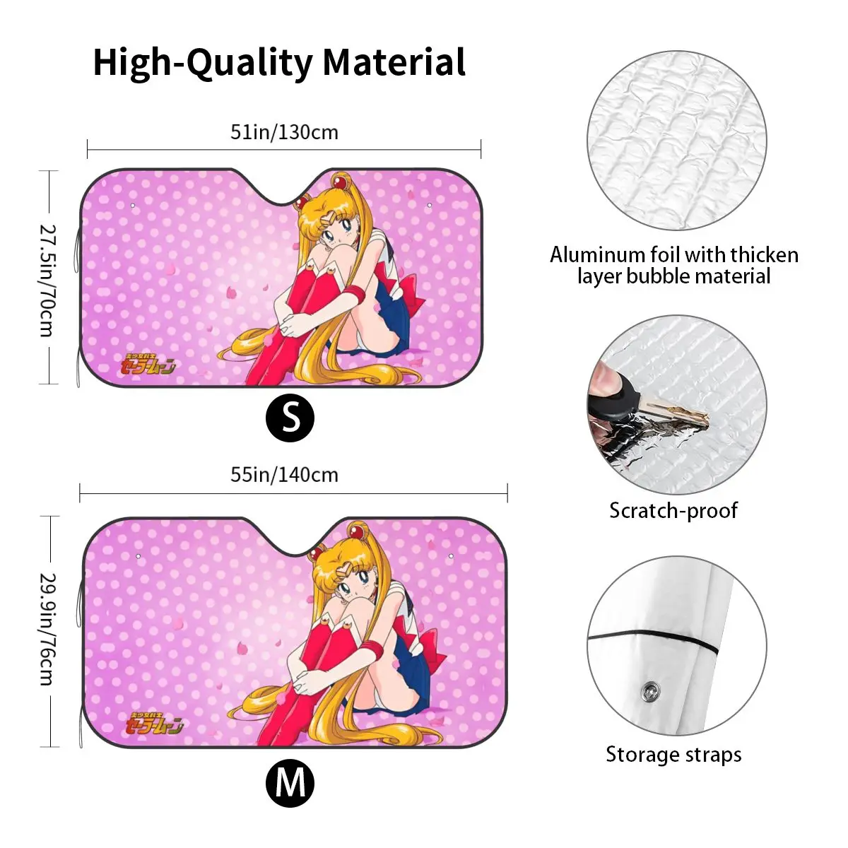 Sailors Moons Eyes Moon Power Surge Universele Zonnescherm Voorruit 70x130cm Aluminiumfolie Zonnescherm Vizier UV Protector