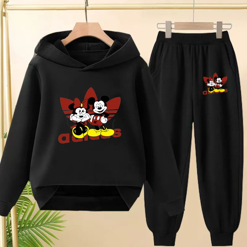 

Children's Disney Mickey Mouse Hoodie Boys Girls Casual Long-sleeves Sweatshirt+Pants 3-12Yrs Kids Tracksuit Autumn Set Clothing