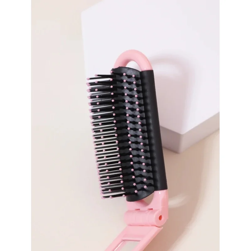 1pc Folding Travel Mirror Hair Brush, Portable Mini Massage Hair Brush, Suitable for Outings, Special for Real Hair Wigs