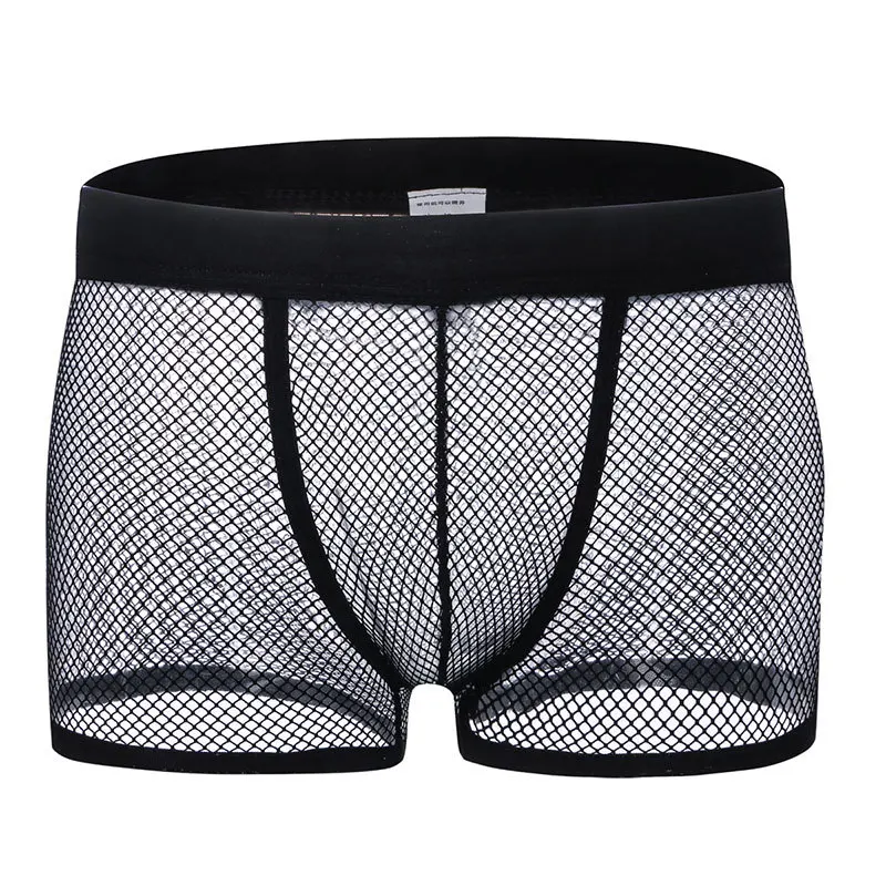 

Men's Boxy Underwear Fishnet Mesh Breatahble Transparent Breathable Comfortable Gays Erotic Low-rise U Convex Pouch Boxer Shorts