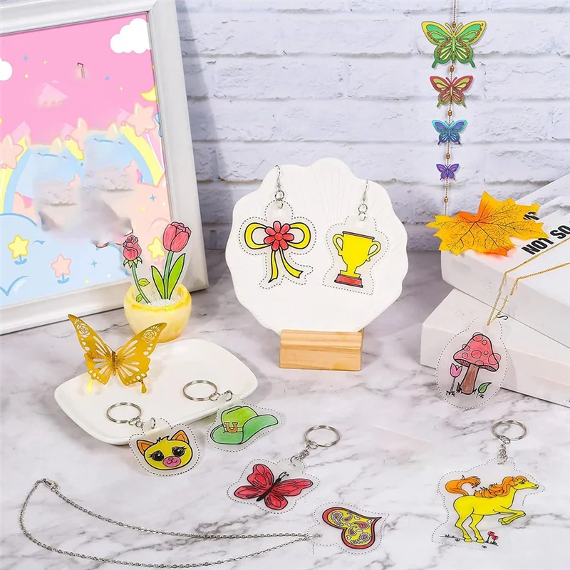 ورق فني منكمش، 50 قطعة من أوراق البلاستيك المنكمشة لسلاسل المفاتيح والأطفال Art Craft Markingab13 #3