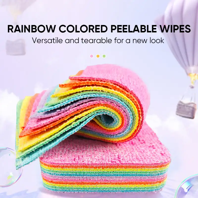 12-Layer Rainbow Color Fiber Tearable Water-Absorbing Rag Kitchen Utensils Goods Dishcloth Scouring Pad Towels  Car Cleaning