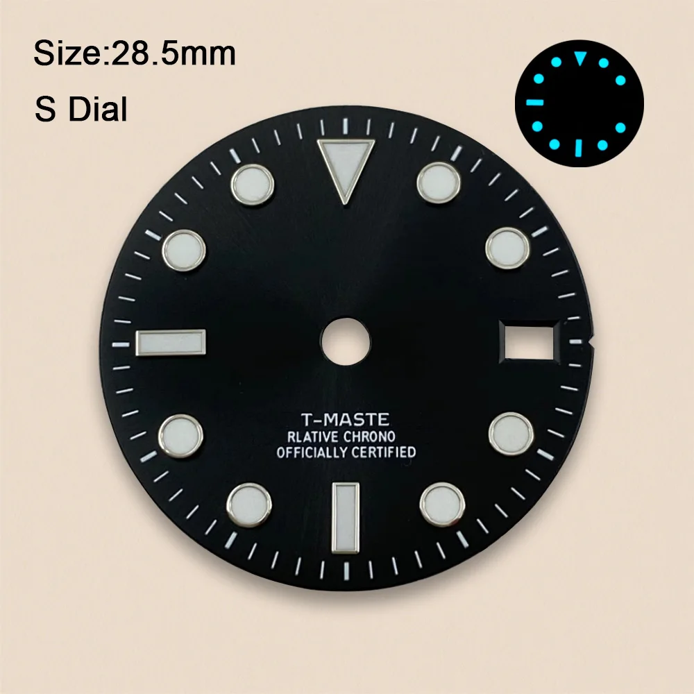 New 28.5mm S Logo Meteorite GMT Dial Fit NH34 Movement Ice Blue Luminous Sunray High-Quality Watch Modification Accessories