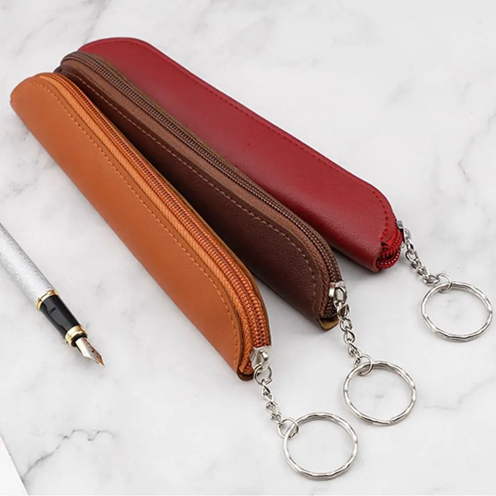 Creative Portable Pen Bag Simple Retro Style PU Pencil Bag Minimalist Tablet Stylus Protective Case Zipper Pen Case