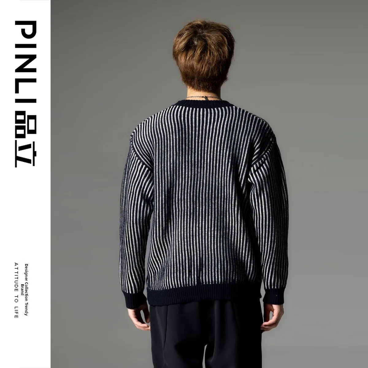 Suéter Masculino Tricotado PINLI, Estilo Faion com tras e Blocos de Cores, Gola Redonda, Nova Chegada de Inverno, Mistur...