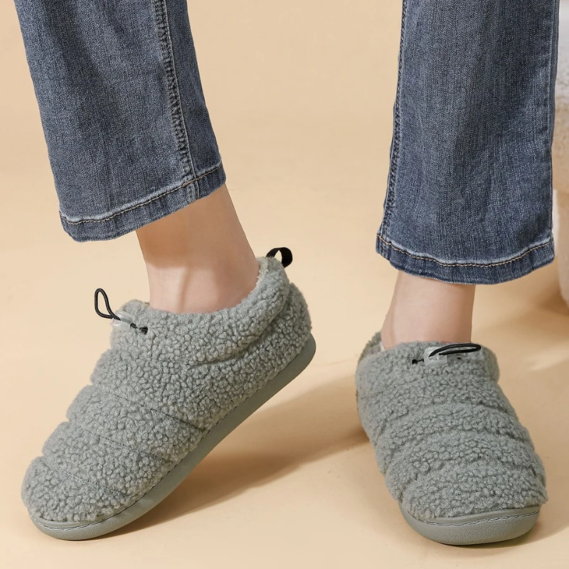 

Winter Fluffy House Shoes For Women Men Indoor Cotton Slippers Warm Plush Anti-clip Leisure Flats Couples Home Street Shoes
