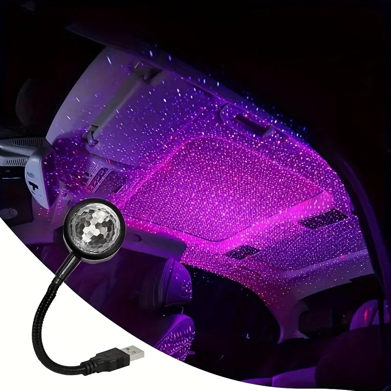 Vehicle LED Starry Sky Night Light, USB Powered Galaxy Star Projector, Lamp for Car Roof, Room, Ceiling Decor, Plug and Play