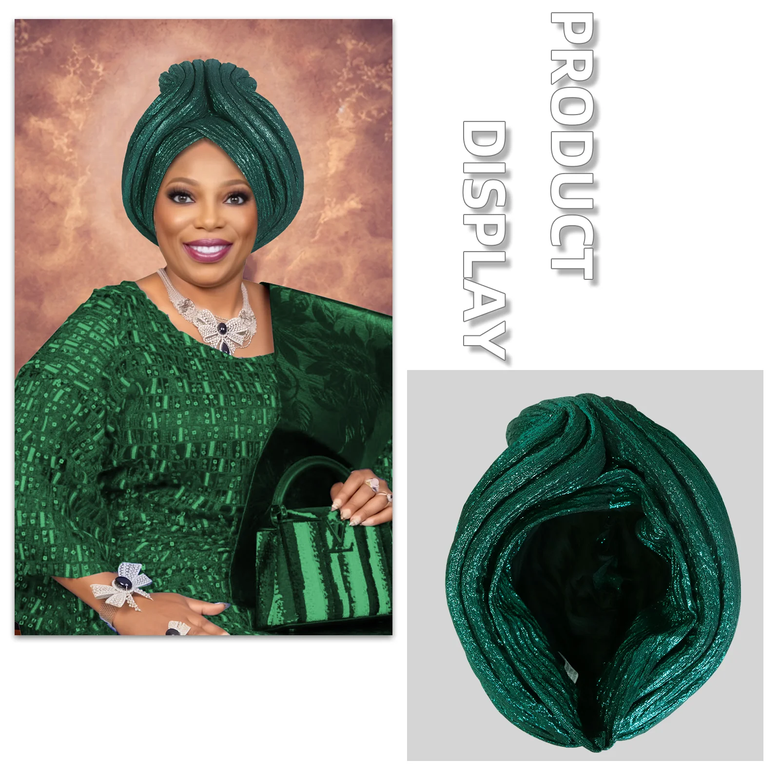 Turban-Kappe im Kronenstil für Frauen, afrikanische Dame, Auto-Gele-Kopfband, Nigeria, Hochzeit, Party, Kopfbedeckung, muslimischer Hut – Detail 8