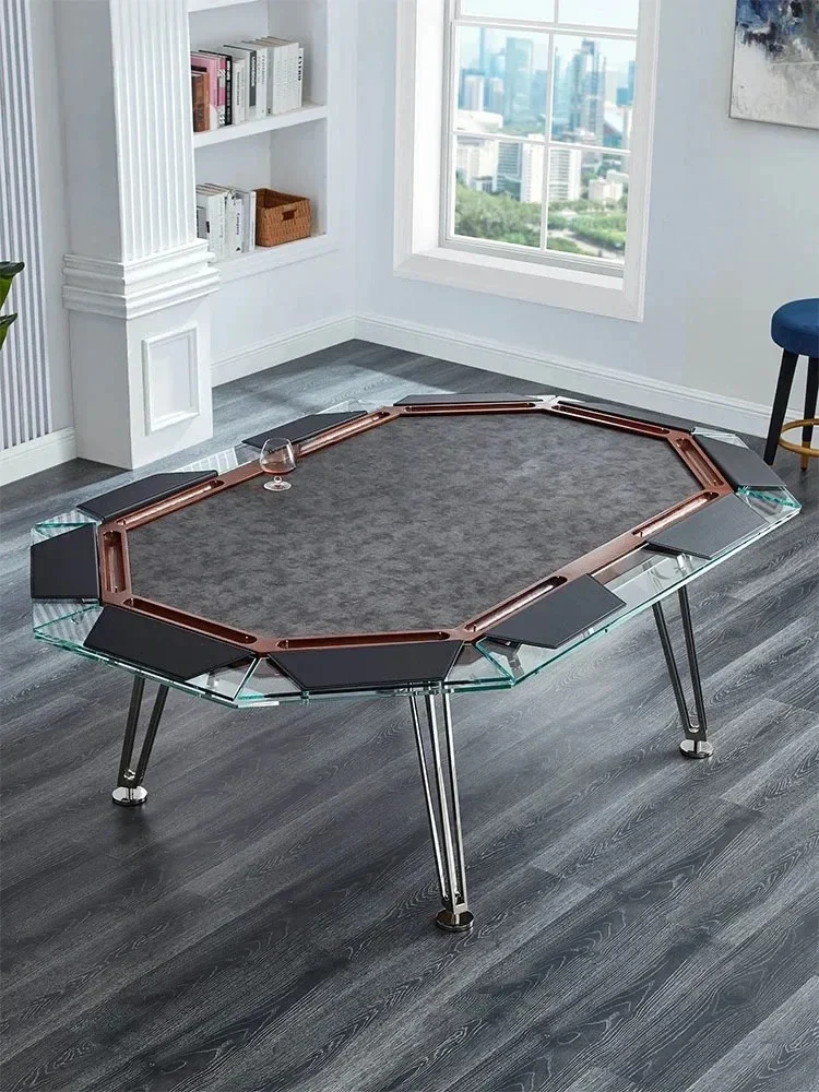 Light luxury tempered glass chess and card table Club chip table Multiplayer poker table