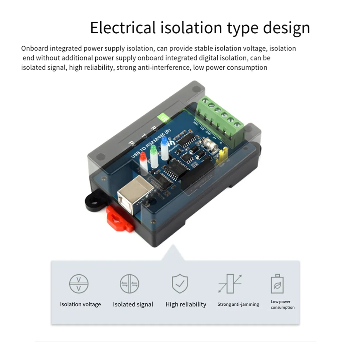 Waveshare Din Rail USB to RS232/485 Industrial Grade Isolated Converter FT232RNL Support Wall-Mount and Rail-Mount