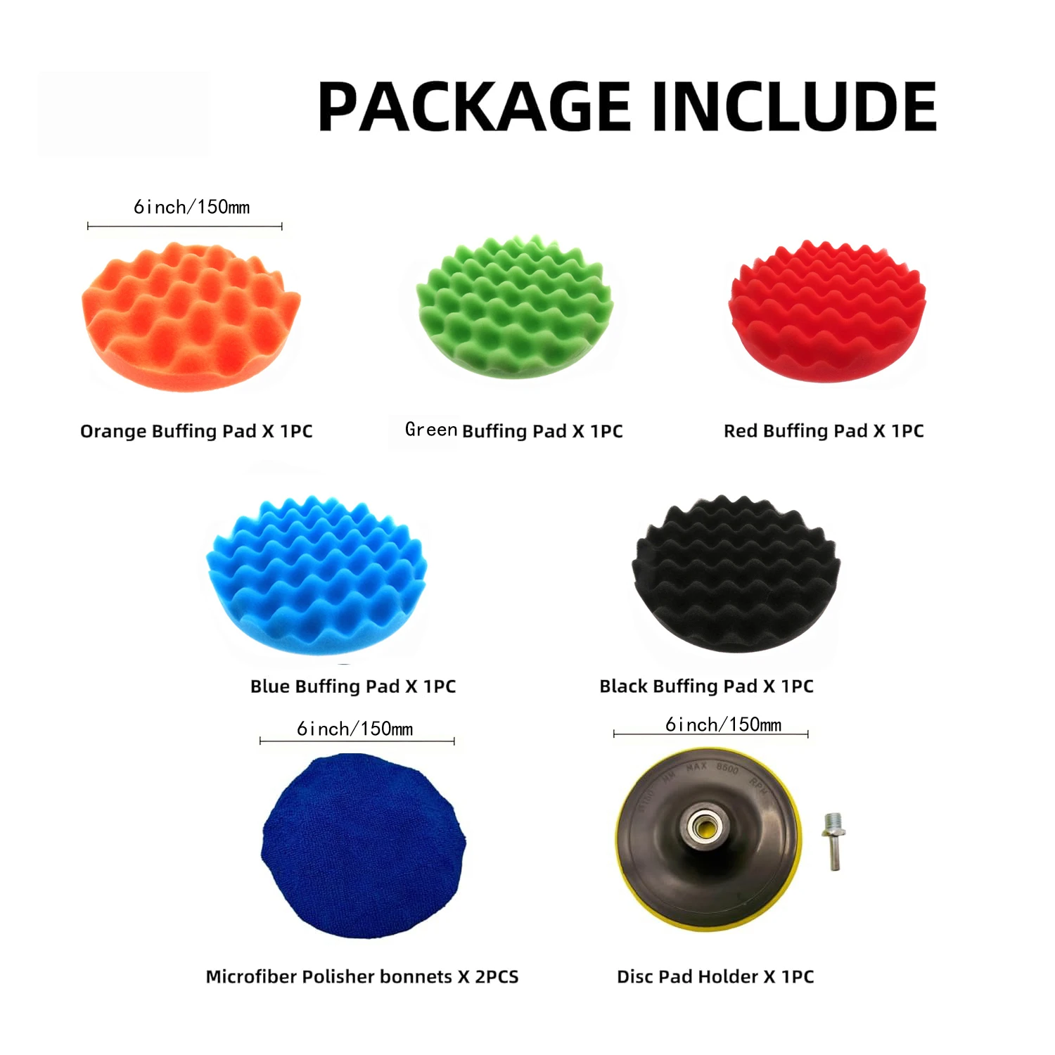 19 Pcs 6 Inch Sponge Sandpaper With Sanding Pad Set With Cloths Wave Sponges  (400-2000Grit M14 Sanding Pad M14 Rod for Sanding