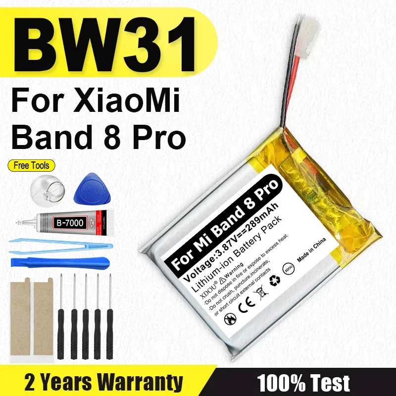 High Quality BW31 289mAh Replacement Battery For Xiaomi Mi Band 8Pro 8 Pro Batteries + Free Tools