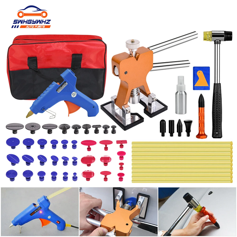 SWHGYWHZ PAINTLESS DENT REPAIR Toolskit CAR DENT PULLER KIT BRIDGE PULLER KIT DENT LIFTER WITH 100W HOT MELT GLUE GUN