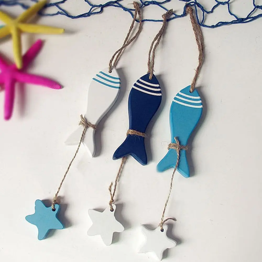 Mediterranean Style Marine Pendant Curtain Pendant Hanging Decor Starfish String Fish Nautical Decor Fish Skewer Crafts Pendant