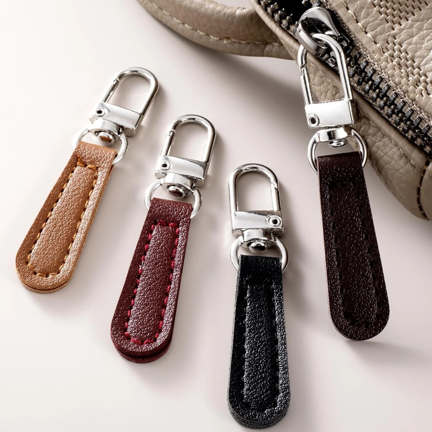 4pcs/set PU Leather Zipper Pull Replacement, Pull Zipper Tabs Fasteners for Bags Luggage Purses Backpacks