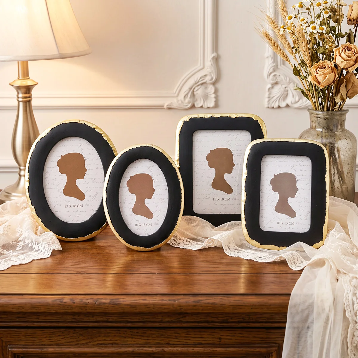 1PC, European Vintage Style Black And Gold Contrasting Color Photo Frame, Photo Holder, Table Decoration Frame