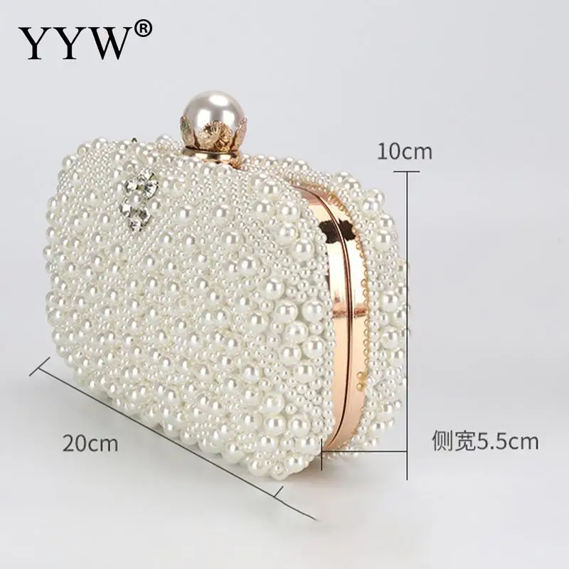 Elegant Plastic Pearl Women Evening Clutch Bag Crystal Beading Bridal Wedding Party Female Handbag Acrylic Lady Messenger Purse