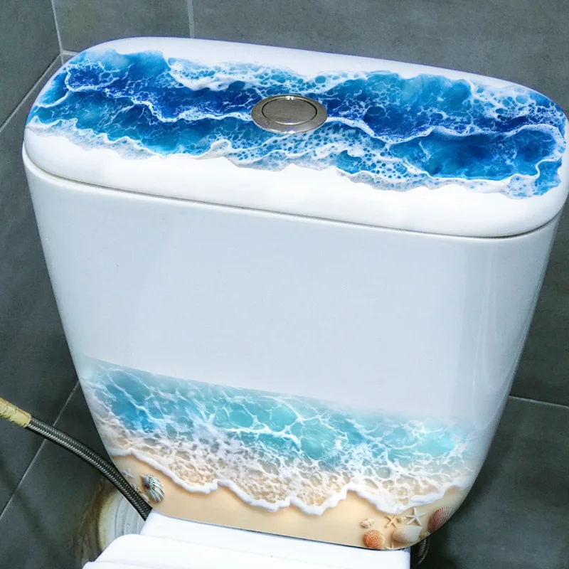 Ocean Wave Toilet Sticker  Bathroom Realistic Beach Floor Decal Waterproof Anti-Slip Removable Bathtub Seashore Decor