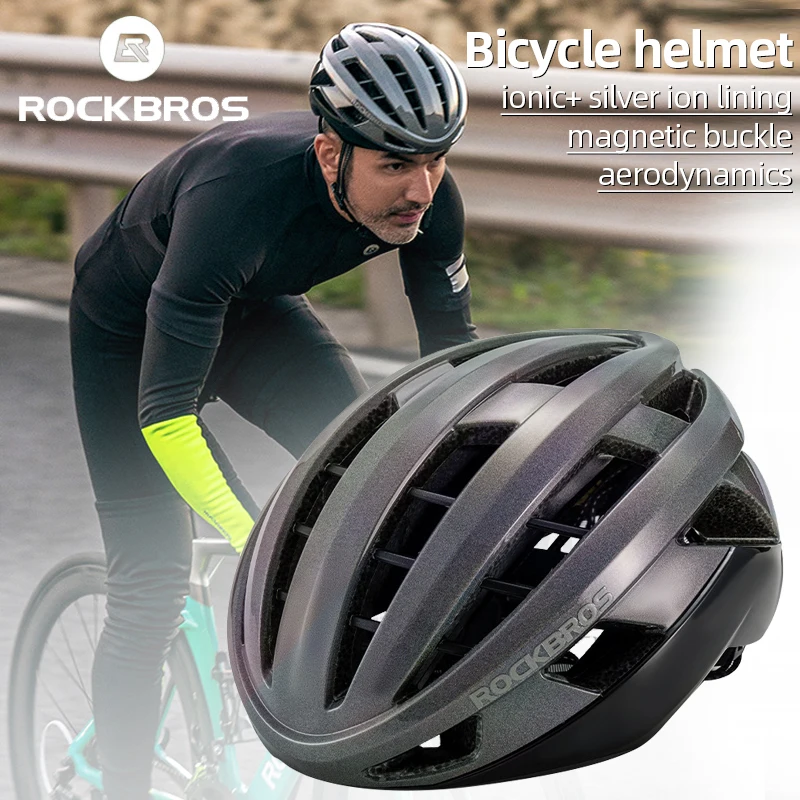 

ROCKBROS Men's Professional Road Cycling Helmets Magnetic Buckle Mountain Bike Helmet Breathable Integrated Light Bike Helmet