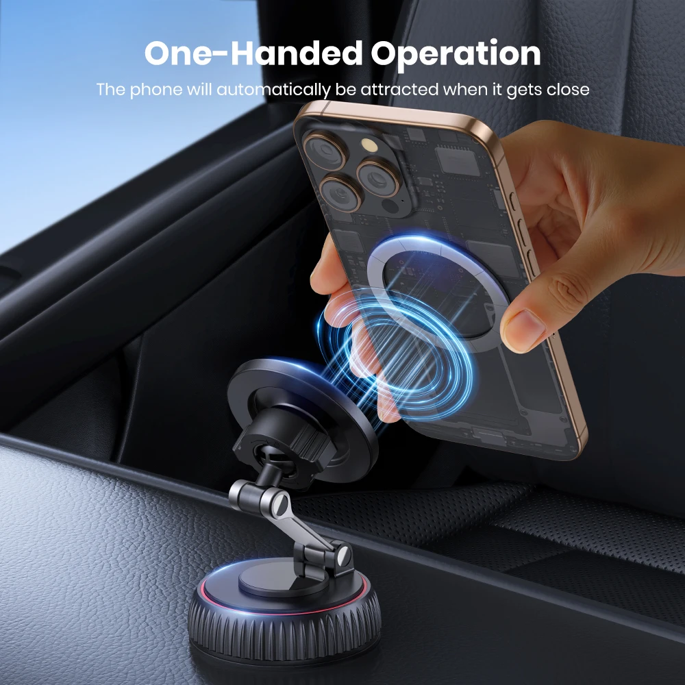 TOPK マグネット式車載スマホホルダー 折りたたみ式 Magsafe対応 360度回転 ° iPhone、Samsung用回転式吸盤スタンド、壁掛けデスクホルダー