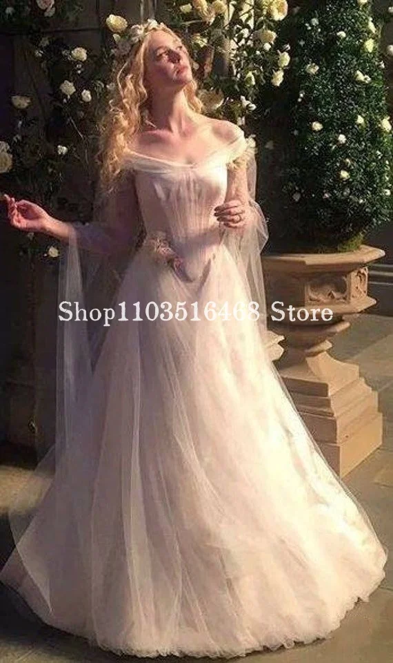 

Historic Medieval Wedding Dresses Strapless White Corset Lace Up Fairy Long Sleeve A Line Formal Wedding Dress Robes De Cocktail