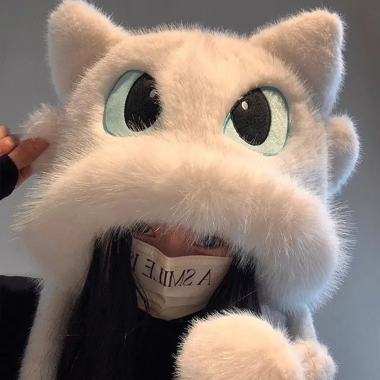 سميكة ودافئة الشتاء لطيف الكرتون أفخم قبعة مع الشتاء الدفء والحماية من البرد الصوف سميكة ركوب الأذن قبعة بلا أسنان Desi