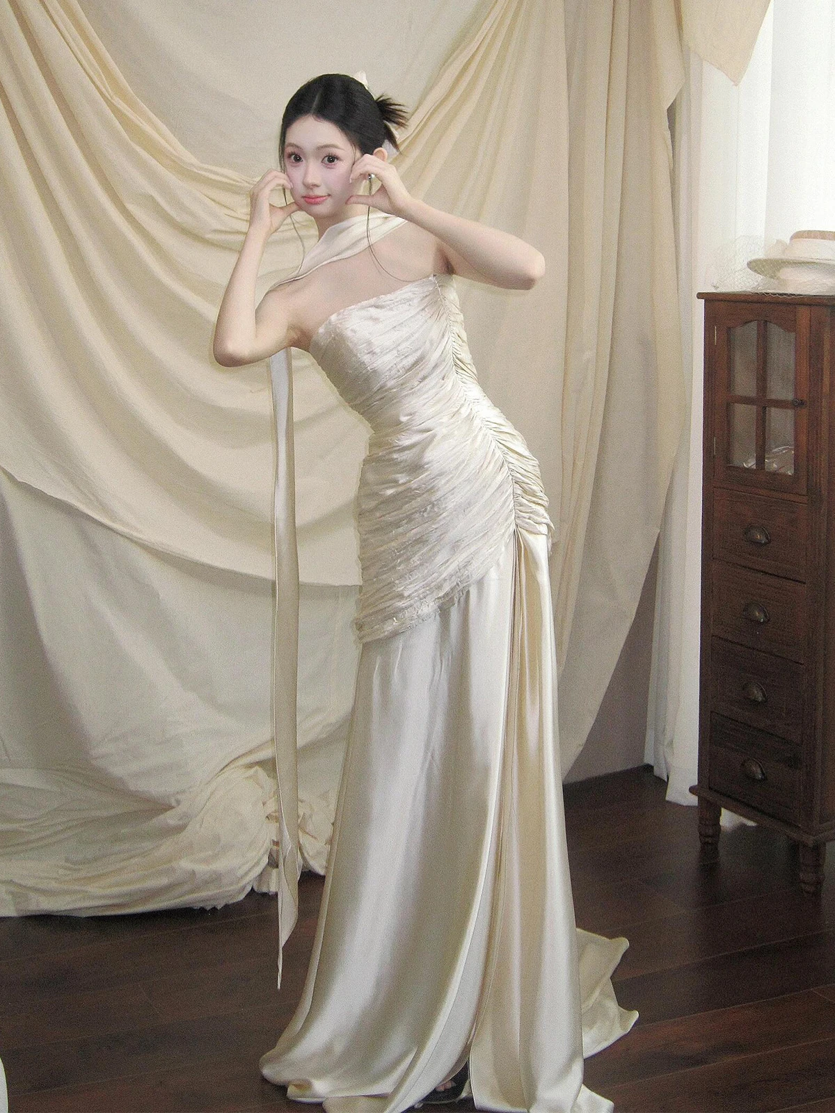 

Ele Satin Wedding Dr Strapl Outfit Fairy T Bridal Gown Small Size Perfect for Outdoor Wedding Ceremony