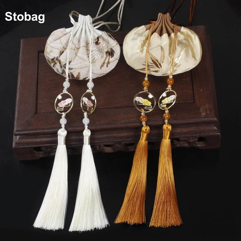 

StoBag 10pcs Chinese Sachet Bags Drawstring with Tassels Hanging Gift Jewelry Package Storage Pocket Reusable Pouch Decoration