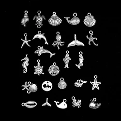 40pcs 27 Style Seashell Mermaid Tail Turtle Whale Starfish Charms Marine Pendants For DIY Jewelry Making Wholesale Bulk Items