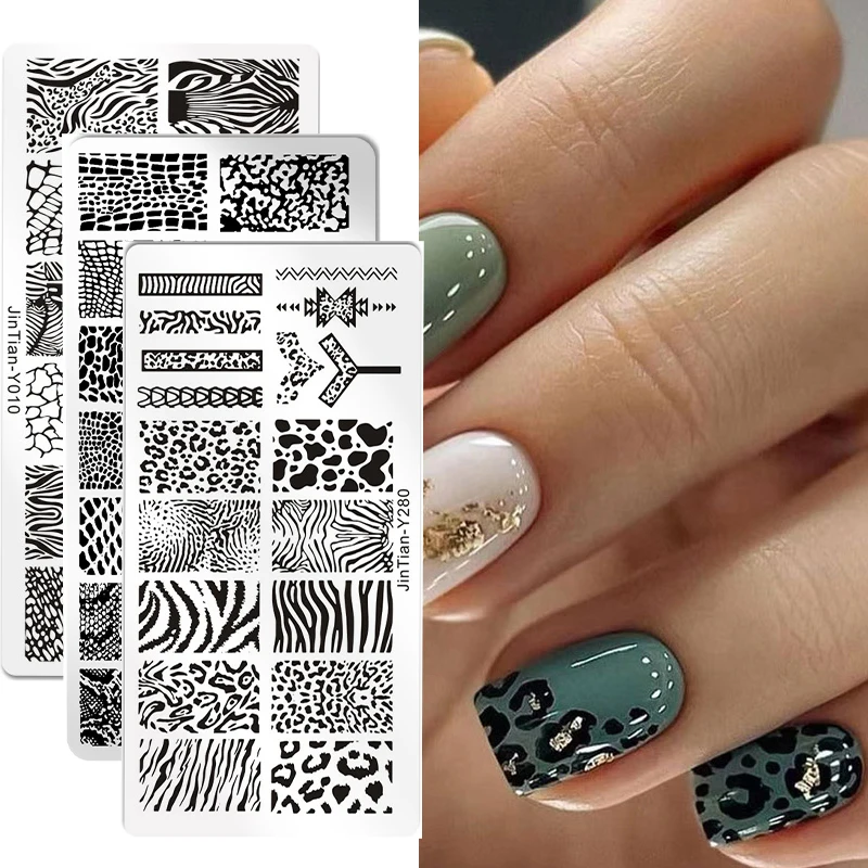 Leopard Nail Stamping Plate Marble Blooming French Line Animal Skin Image Nail Stamp Template UV Gel Polish Printing Plate Tools