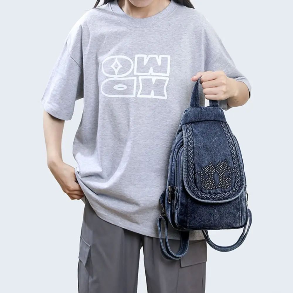 Denim Fabric Denim Backpack Large Capacity Multi-Functional Denim Messenger Bag Mini Size Dual-Use Design Denim Shoulder Bag