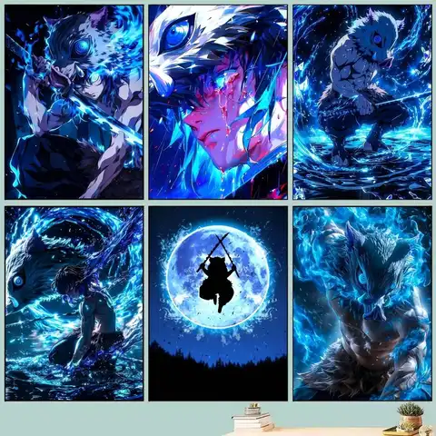 Póster de Anime Cool Boy Hashibira Inosuke, arte autoadhesivo, pegatina de papel impermeable, decoración de pared de habitación, cafetería, Bar, 1 ud.