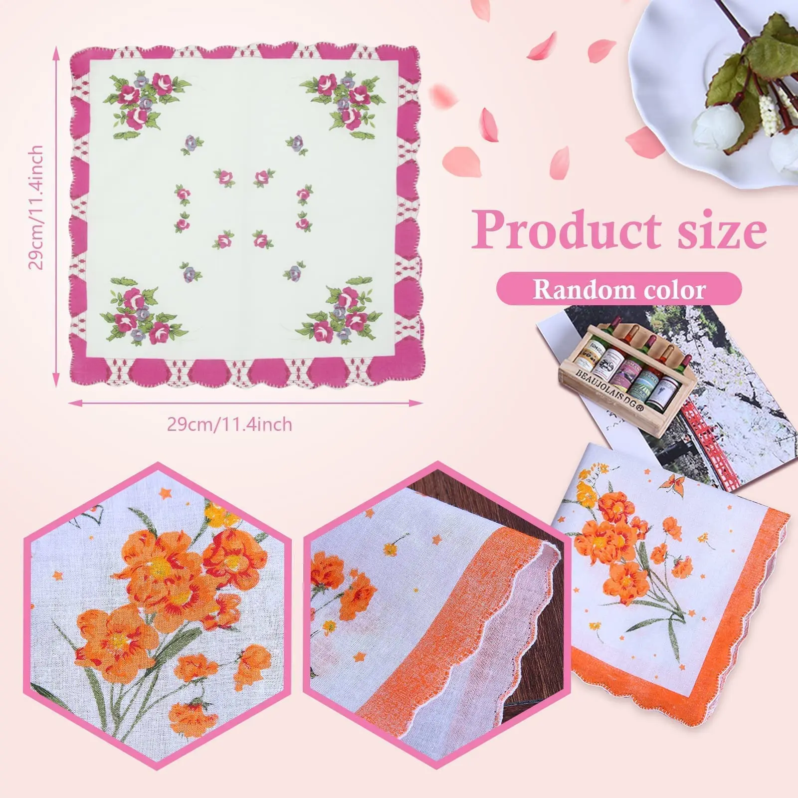 10-teiliges Vintage-Taschentuch für Damen, Camping, Wandern, Reisen, quadratisch, Baumwolle, Einstecktuch, Geburtstagsgeschenk, Muster zufällig
