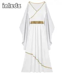 Womens Ancient Greek Princess Dress Goddesses Toga Costume for Halloween Carnival Party Deity Queen Cosplay Chiffon Robe Gown