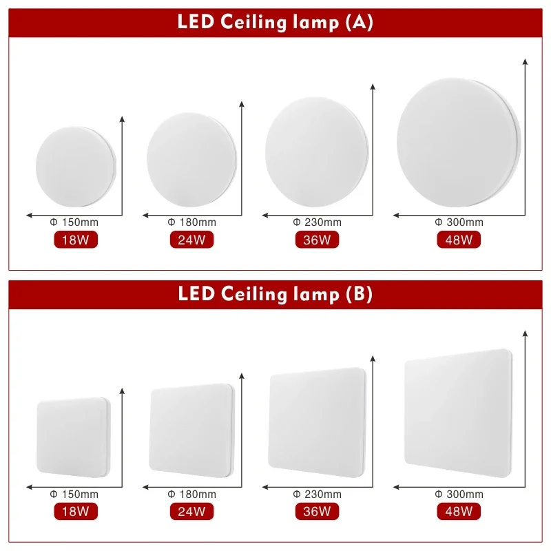 Led ضوء السقف 48 واط 36 واط 24 واط لوحة سطح مستدير جبل 18 واط 13 واط 9 واط 6 واط مصباح لوح التيار المتناوب 85-265 فولت سامسونج مربع مصباح السقف