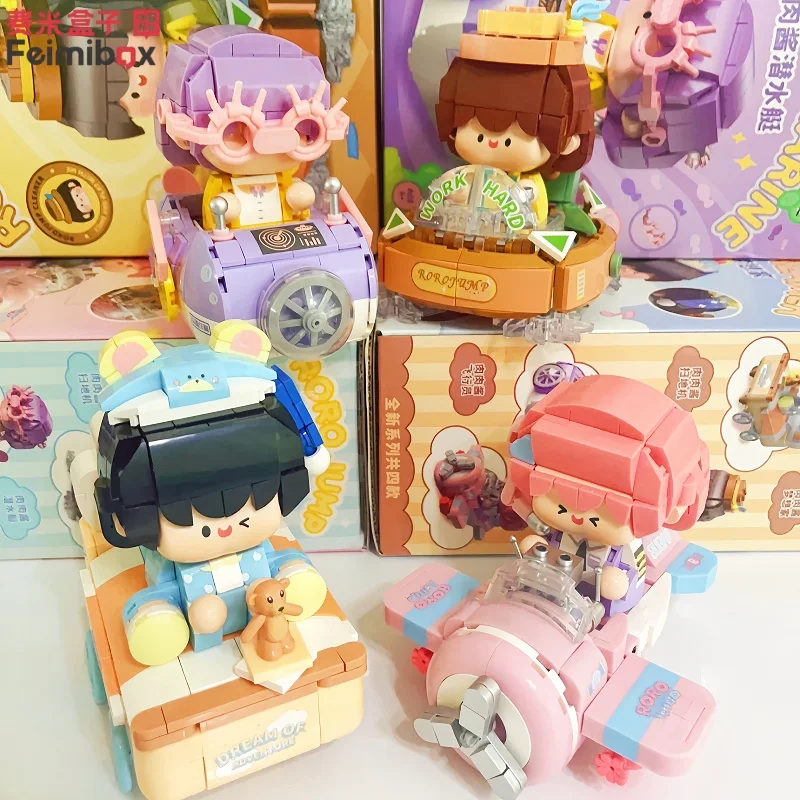 Feimibox montagem de veículos blocos de construção brinquedos bonitos ornamentos de mesa apresenta coleção quebra-cabeça pequena cena modelo tijolos