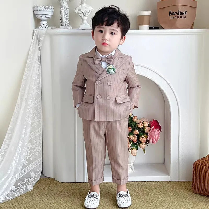 Conjunto de traje a rayas para niños, traje Formal de boda para fiesta de boda, disfraz de actuación de discurso de presentador de Piano para niños, primavera y otoño