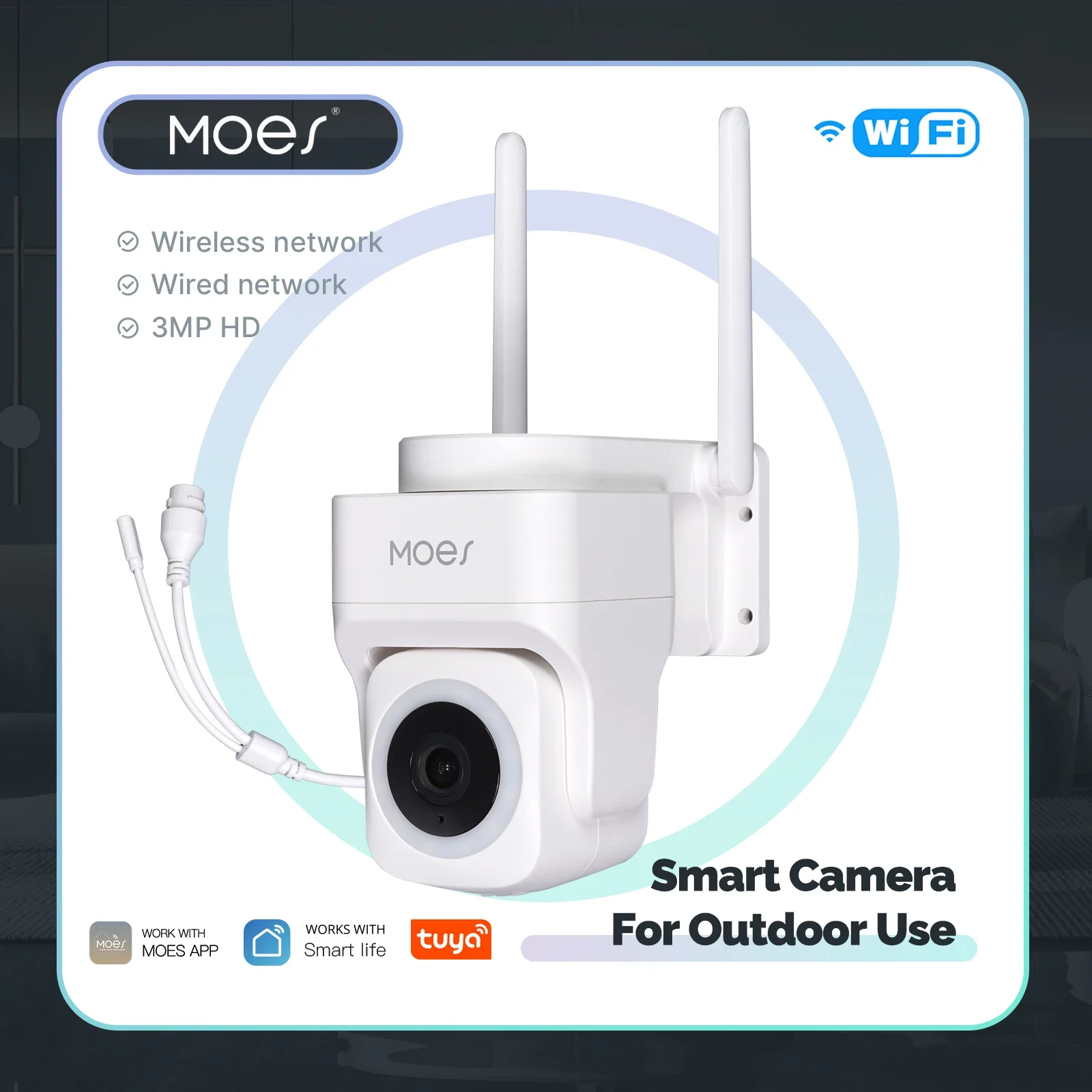 

MOES Tuya WiFi 3MP Security Camera - Wireless/RJ45, IP65 Waterproof, Motion Tracking, Full Color Night Vision, 24/7 Monitoring