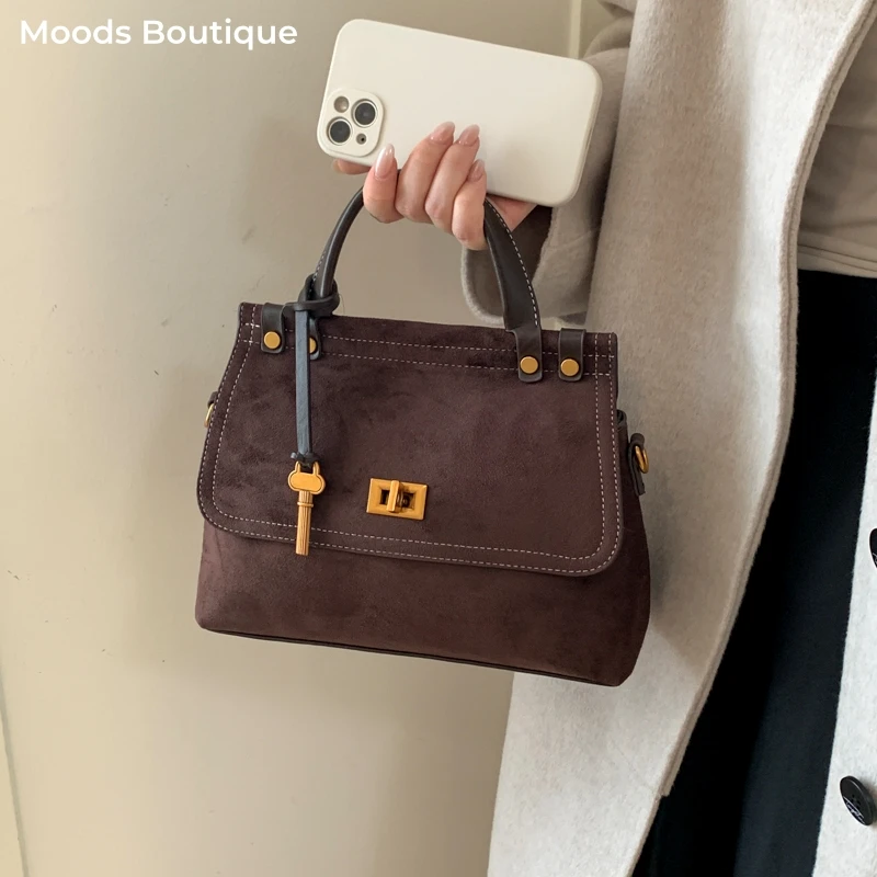 

High Quality Retro Top-handle Bags For Women 2025 Winter New Designer Handbags Luxury Flap Shape PU Suede Shoulder Crossbody Bag